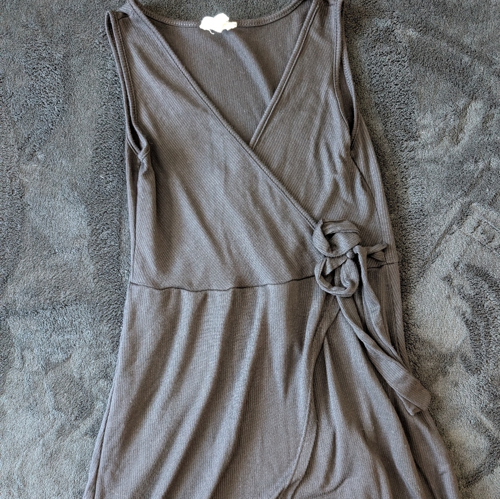 Black Wrap Midi Lightweight Dress Slit Summer Fairy Boho Indie Minimalist Sz M image 7